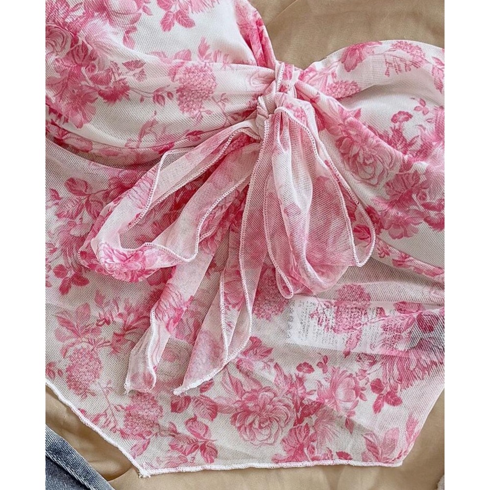 Floral Pink Strapless Top Size L - Picture 4 of 4